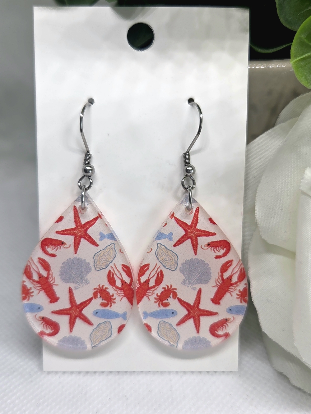 Red Mariner Teardrop Earrings